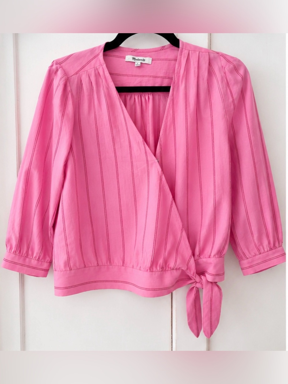 Madewell Pink Wrap-Front Blouse with Side Tie